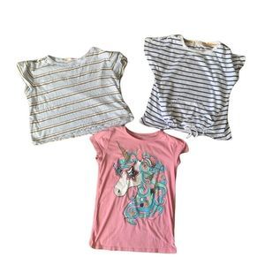 Bundle of Girls 7/8 Shirts Unicorn/Striped Crop/Striped pocket shirt